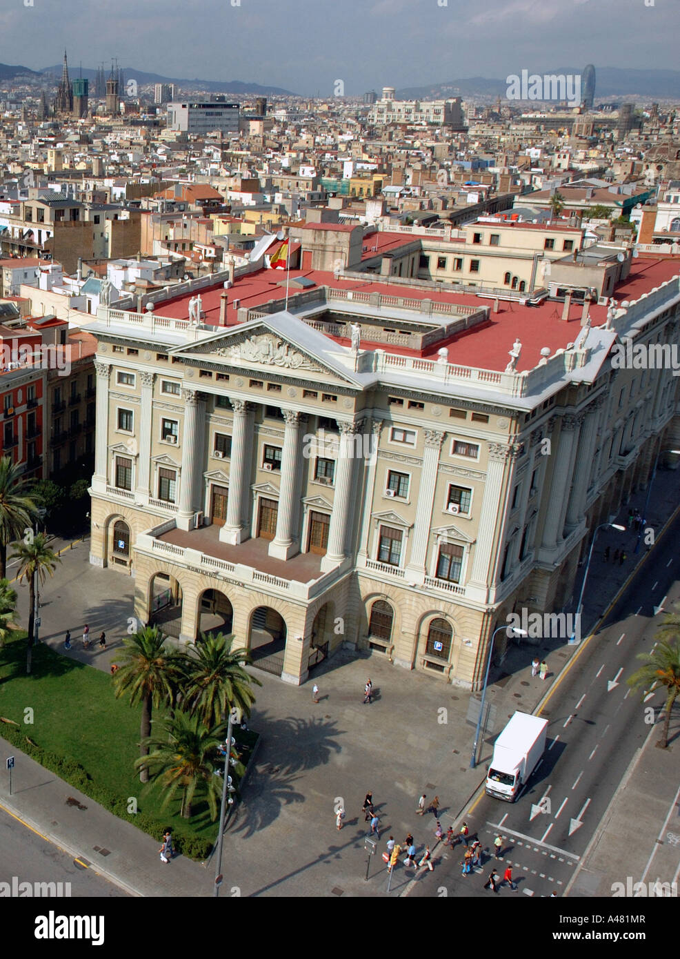 Panoramic view of Plaça del Portal de la Pau Barcelona Barça Barca Catalonia Catalunya Cataluña Costa Brava España Spain Europe Stock Photo