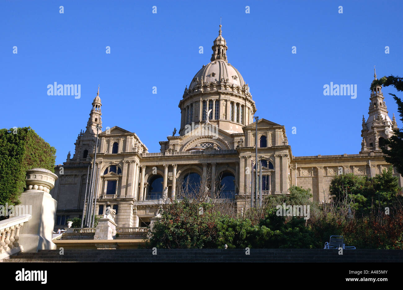 View of Museu Nacional d'Art de Catalunya Plaça de Espanya Barcelona Barça Catalonia Cataluña Costa Brava España Spain Europe Stock Photo