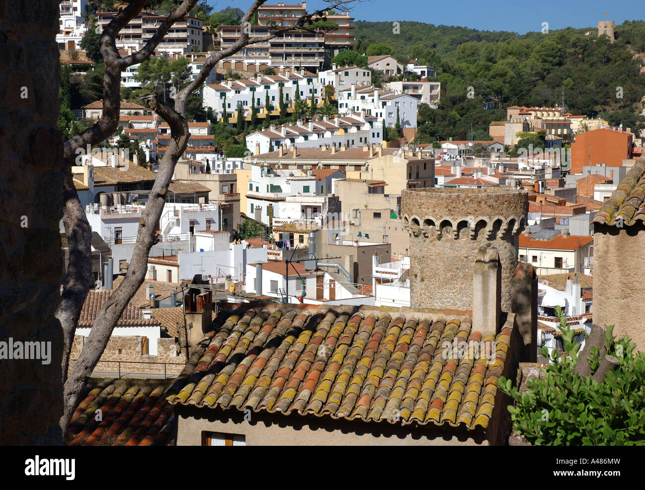 Panoramic view of Tossa de Mar Girona Gerona Catalonia Catalunya Cataluña Costa Brava España Spain Europe Stock Photo