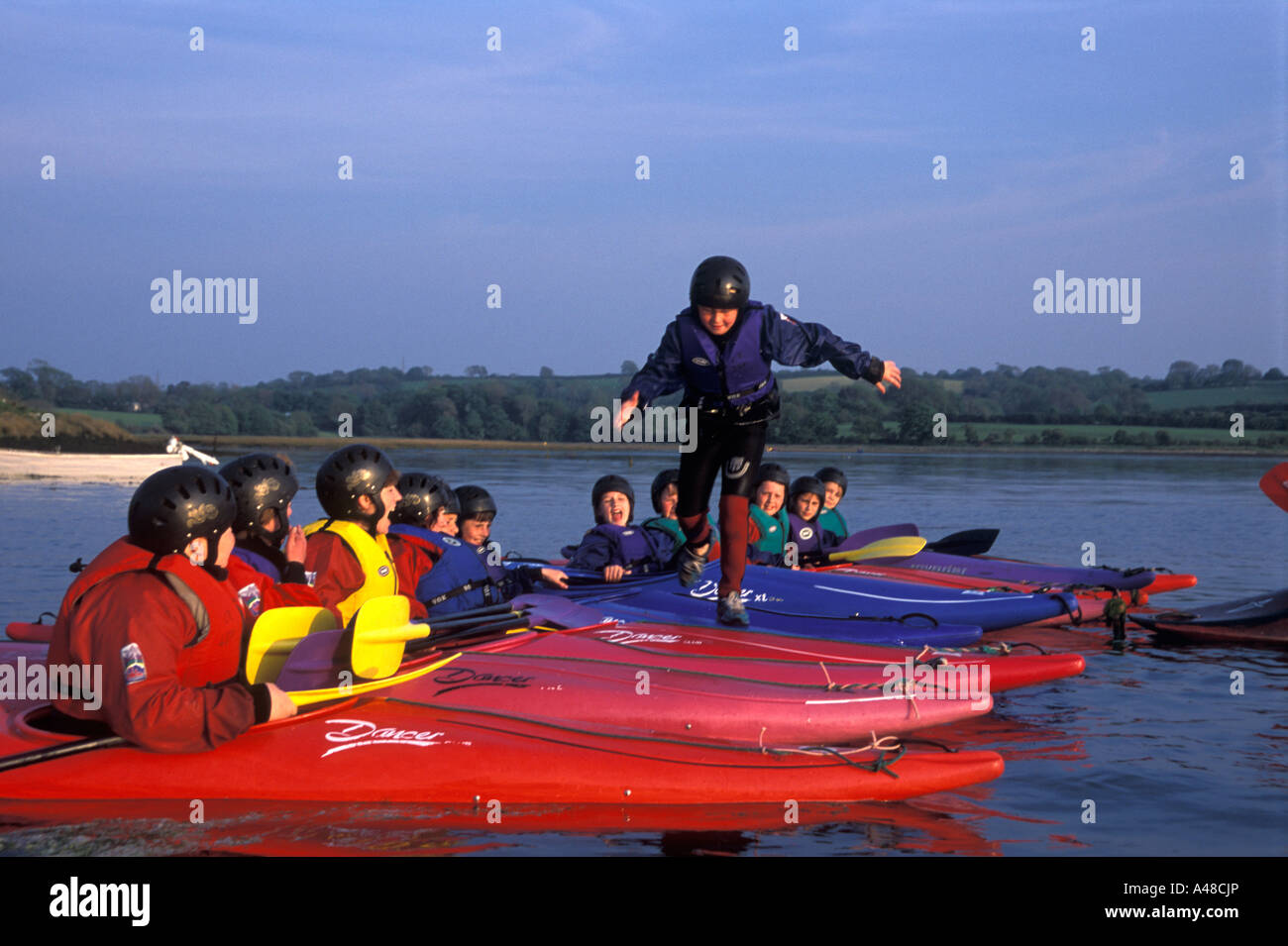 School children kayaking Pembrokeshire Watersports Centre Milford Haven