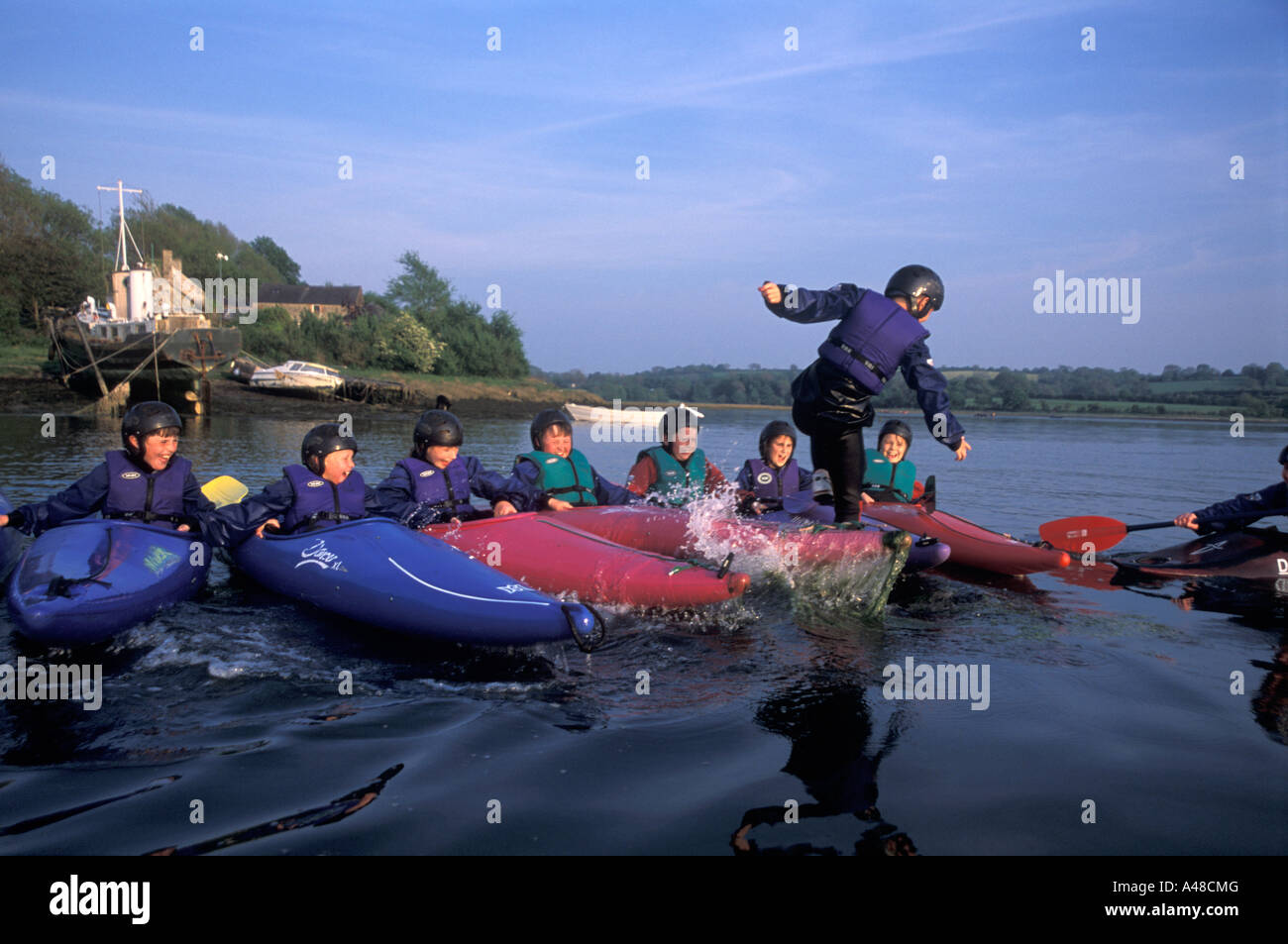 School children kayaking Pembrokeshire Watersports Centre Milford Haven