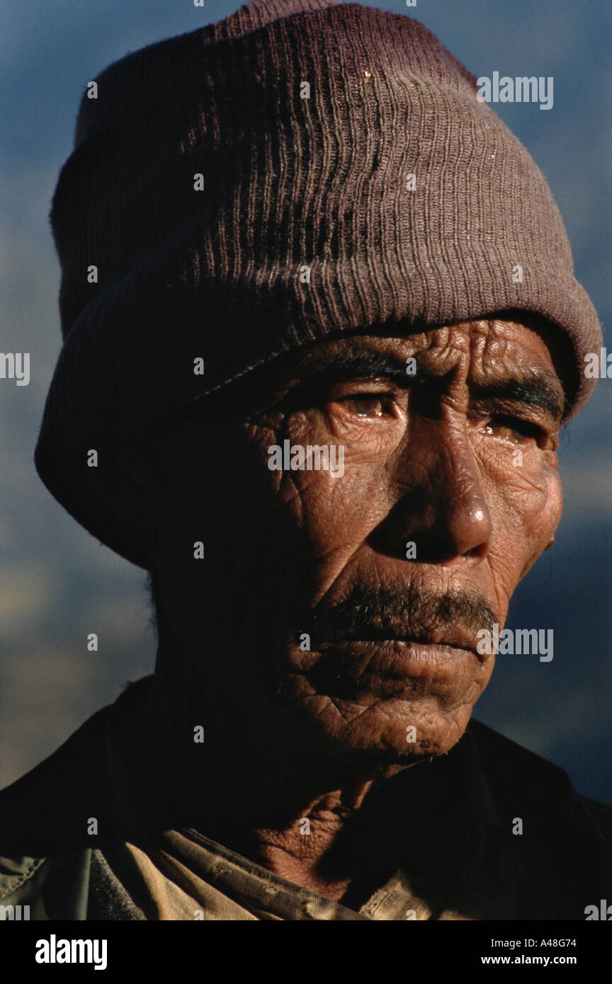 Craggy face of a retired gurka soldier Nepal Stock Photo