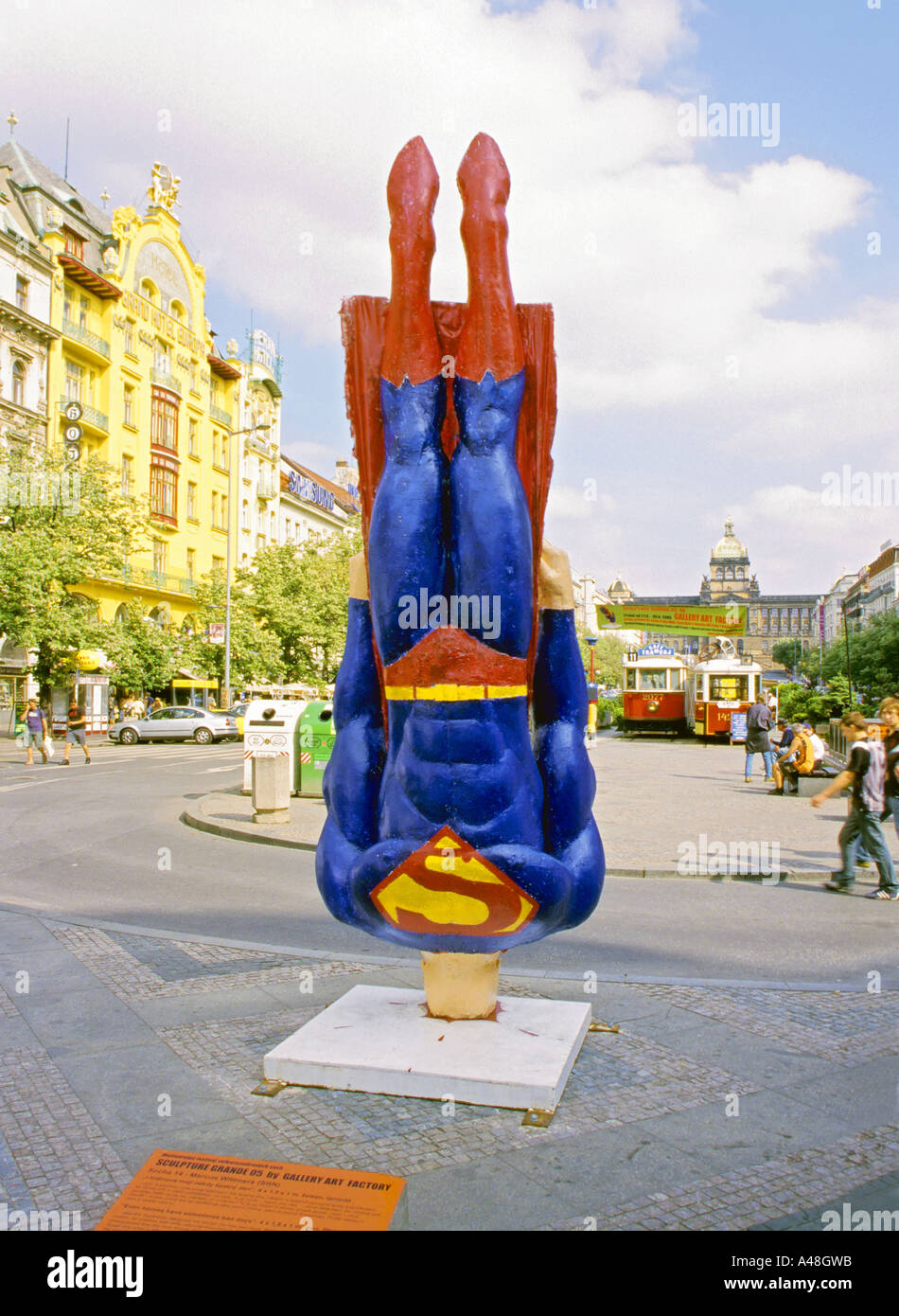 Superman sculpture at Wenceslas Square in Prague Czech Republic Stock Photo