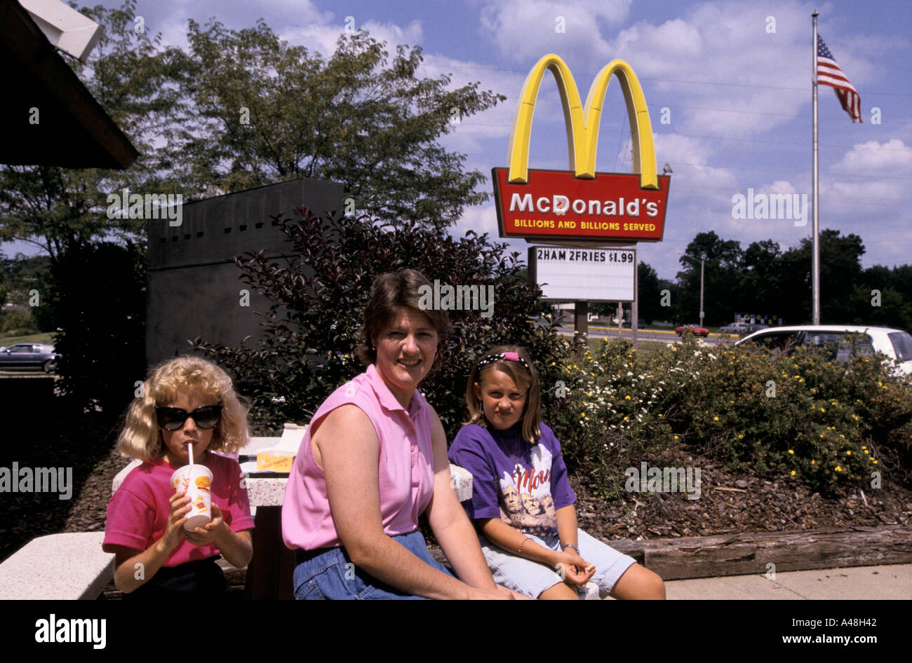 family eating in drive in mcdonalds iowa usa Stock Photo