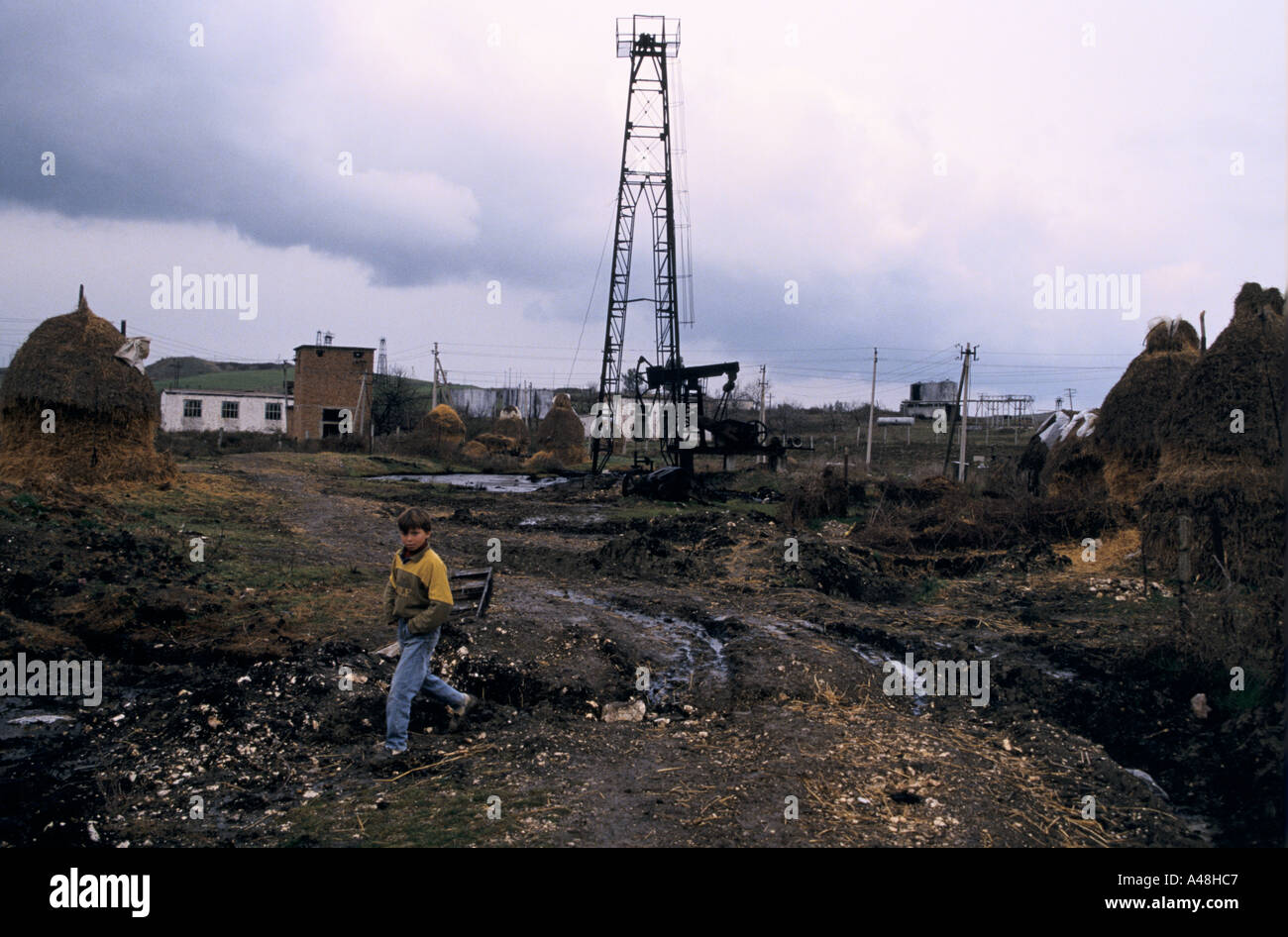 daily life in albanias oil fields at patos Stock Photo