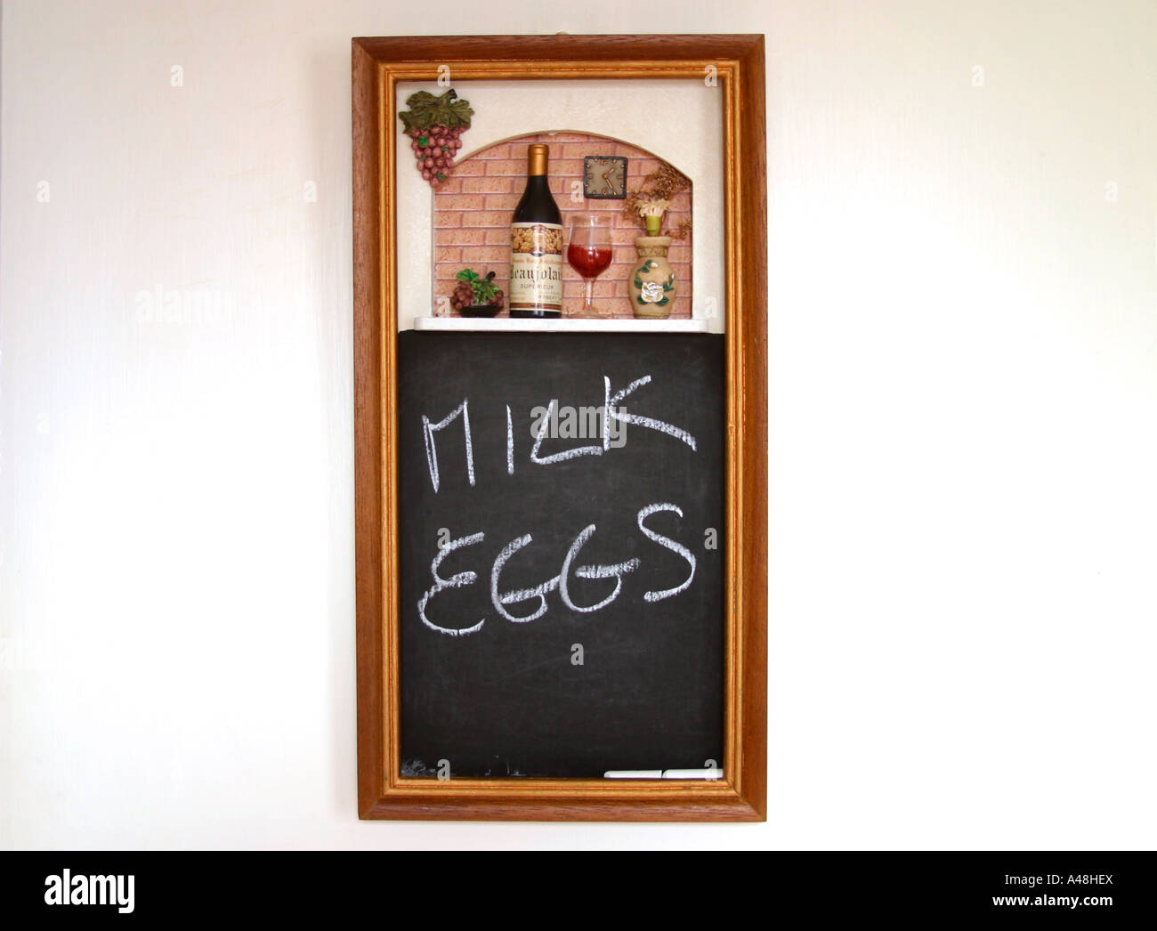 Blackboard On Kitchen Wall With Shopping List Written In Chalk