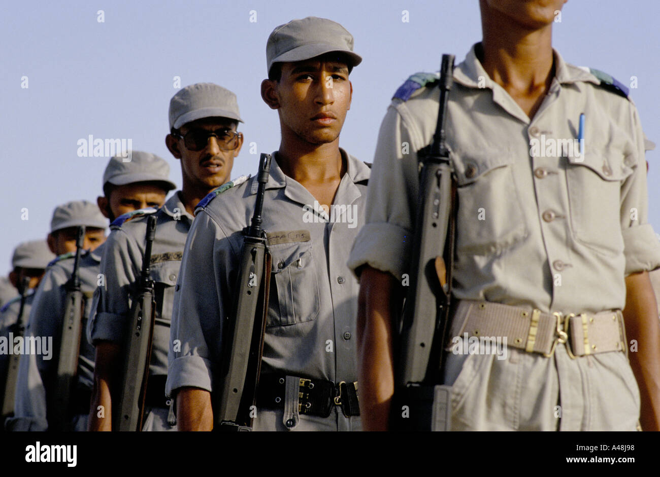 Saudui Arabian troops on parade in Dharan before the invasion to retake Kuwait Stock Photo