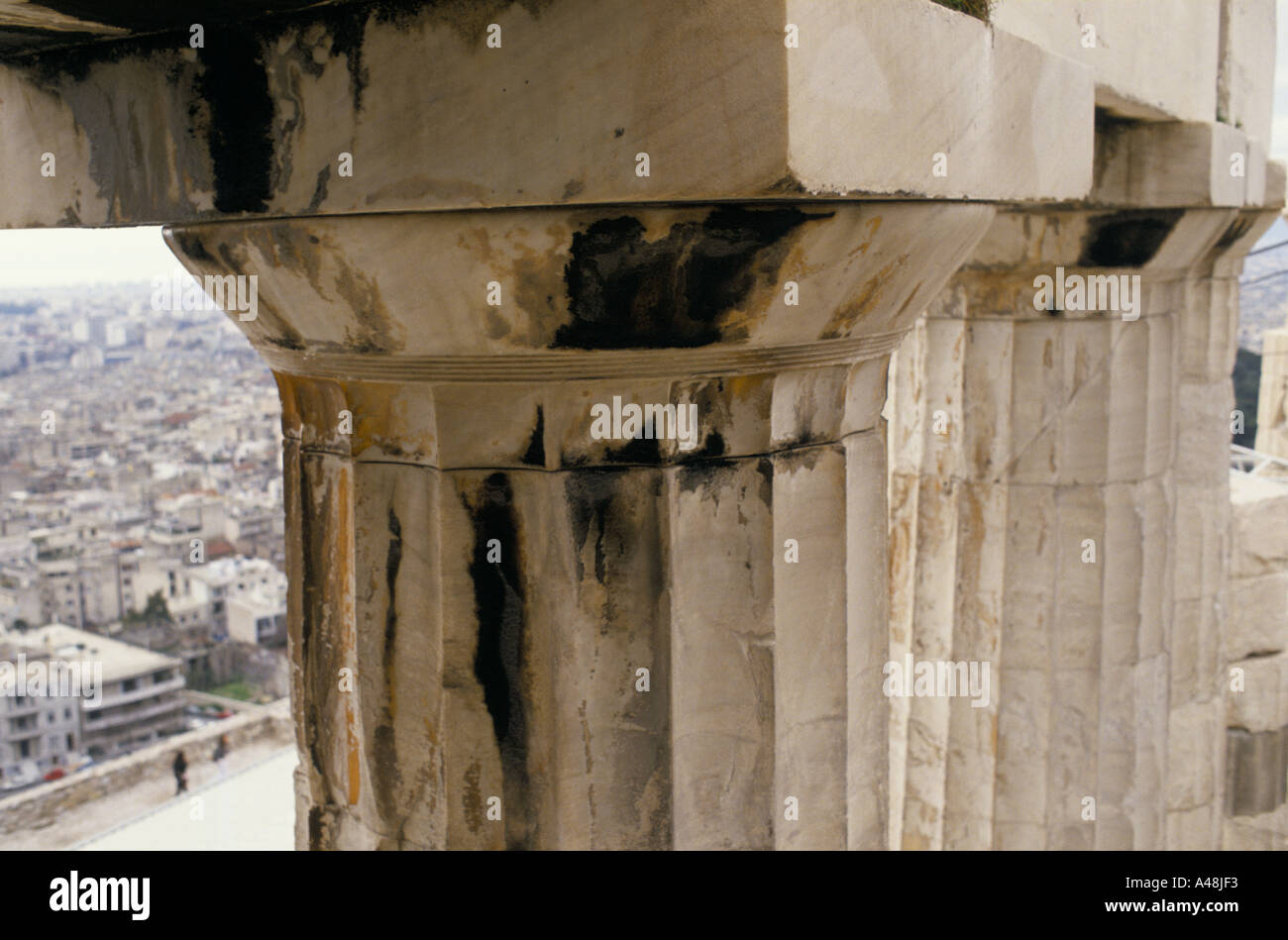 restoring the parthenon on the acropolis athens the stone has been corroded by atmospheric pollution 1992 Stock Photo