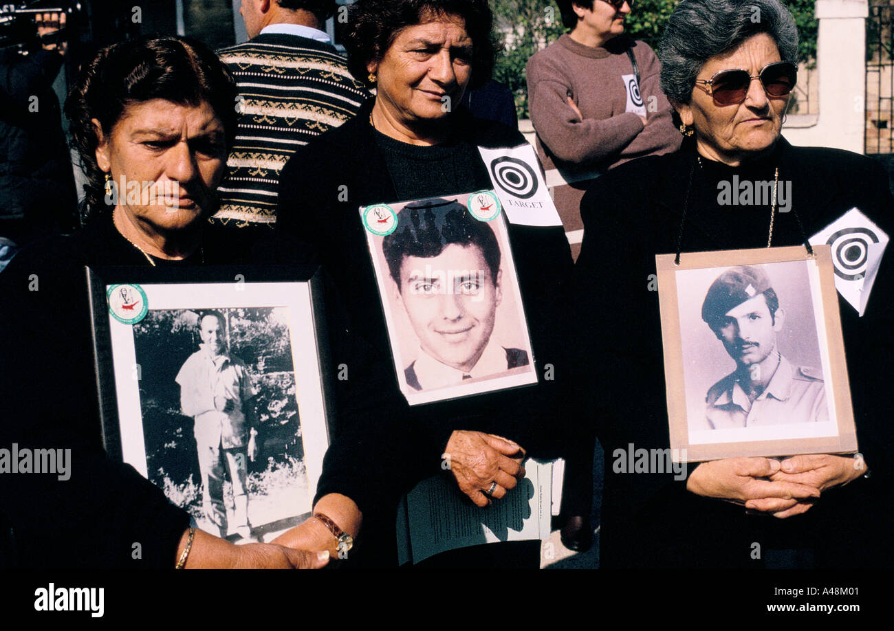 Mothers wives and sisters of men who vanished in the civil war in 1974 mount a vigil  each week Greek Nicosia Cyprus Stock Photo