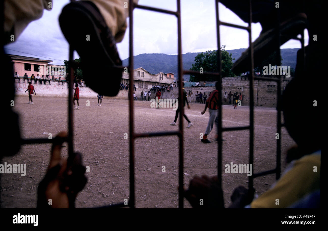 Football match in port au prince haiti where the game is a national obsession. Stock Photo