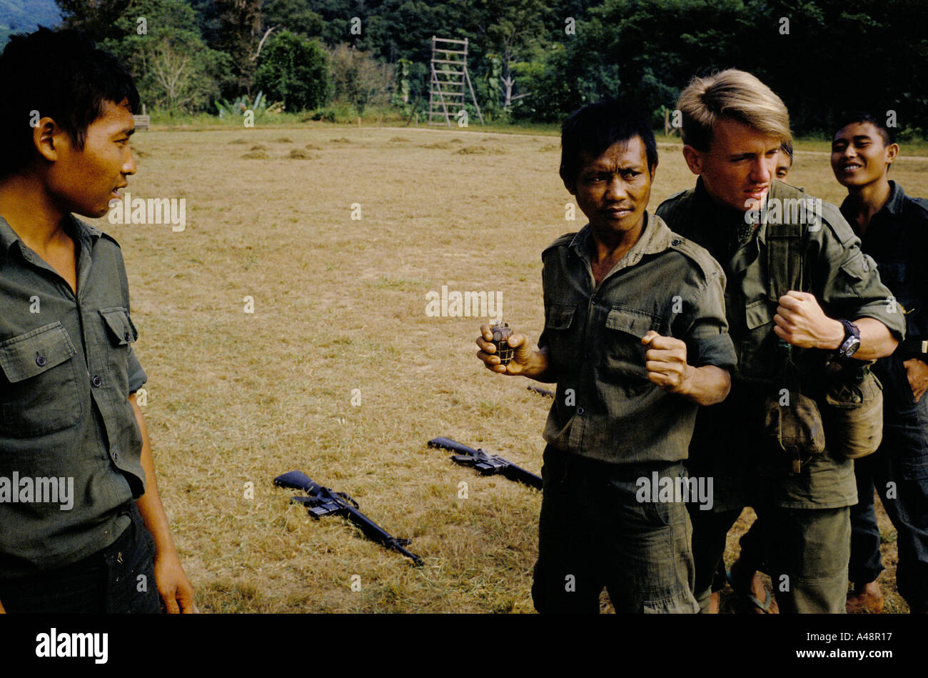 burma karen rebels new recruits being trained by a young australian soldier of fortune Stock Photo
