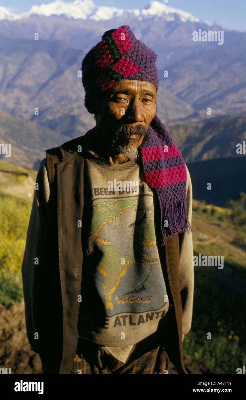 Ex gurkha soldier on mountainside near annapurna in himalayas Stock Photo