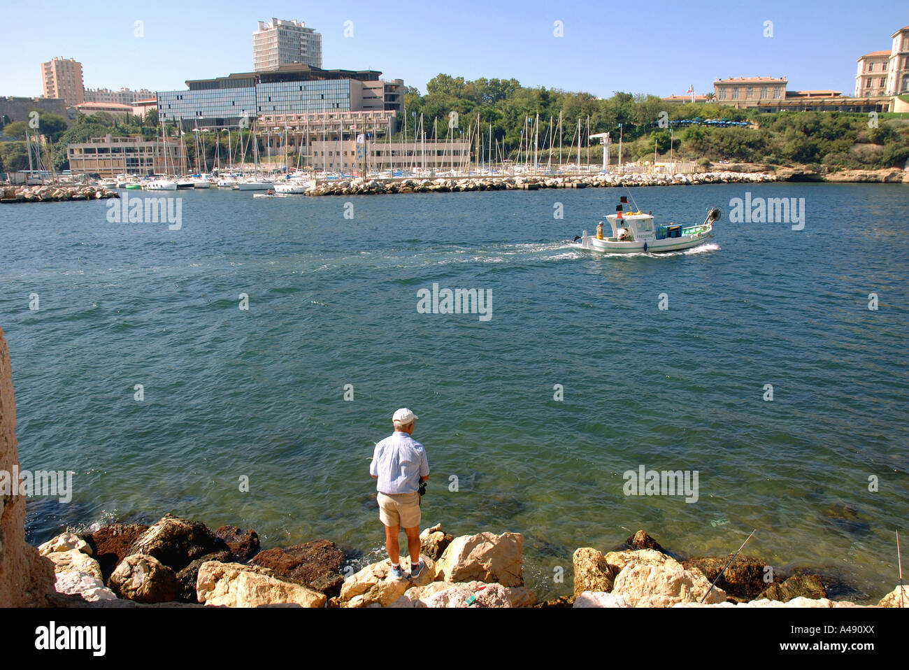 Panoramic view of seafront port of Marseille Old Provence Southern France Europe Stock Photo