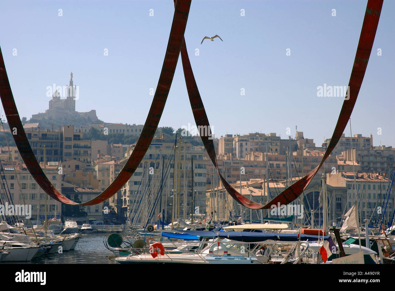 Panoramic view of seashore & Vieux Port Marseille Old Provence Southern France Europe Stock Photo