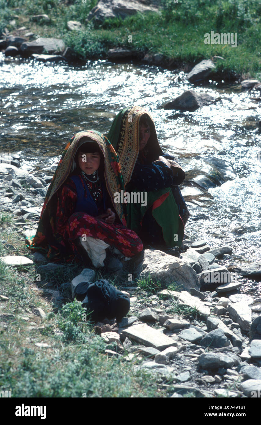 Mother and daughter near Minaret of Jam Afghanistan Stock Photo