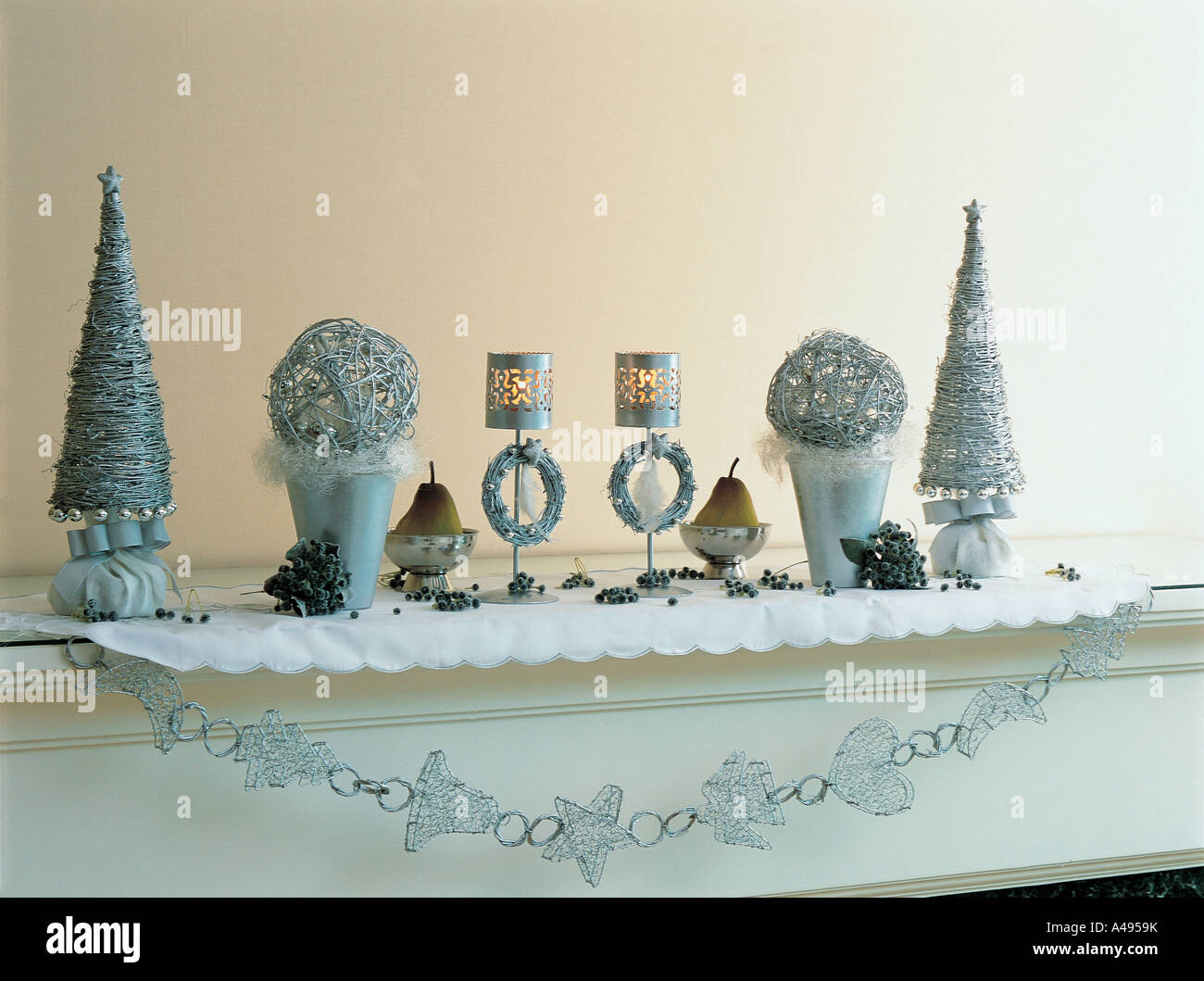 Christmas ornaments on a mantelpiece Stock Photo Alamy