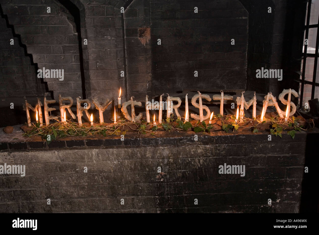 UK Shropshire Ironbridge Blists Hill Victorian Town candle factory words Merry Christmas formed