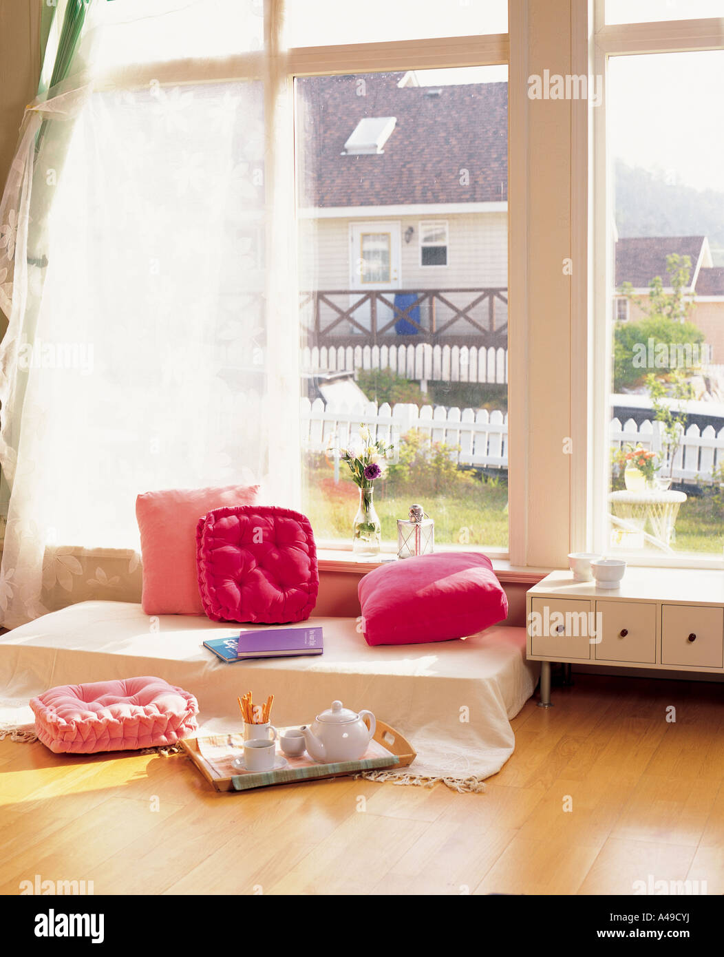 Cushions and a serving tray in the living room Stock Photo Alamy