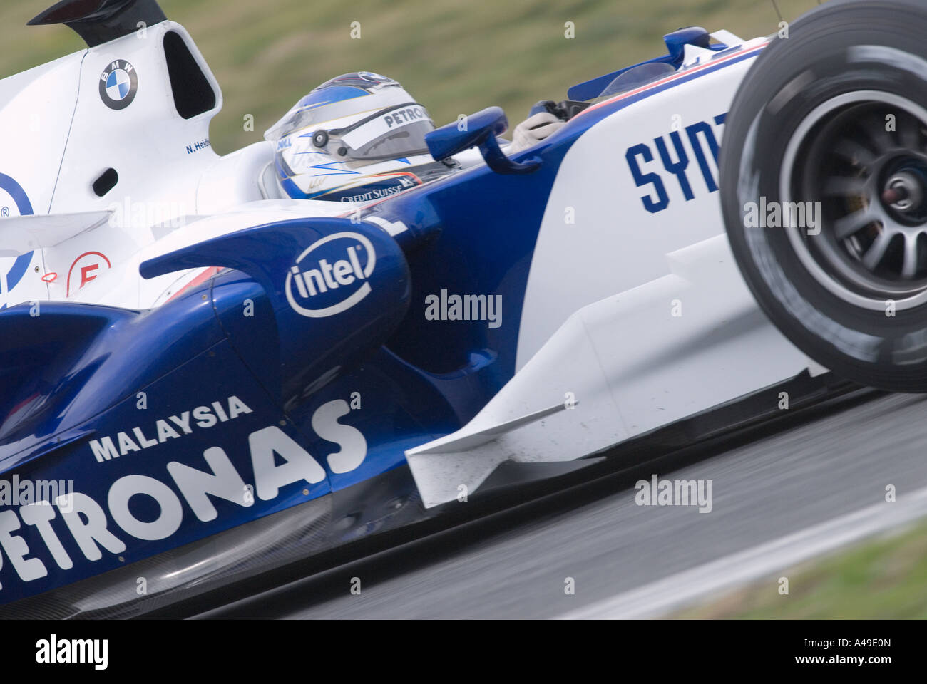 Nick Heidfeld GER races his BMW Sauber F1 07 racecar down the track on ...
