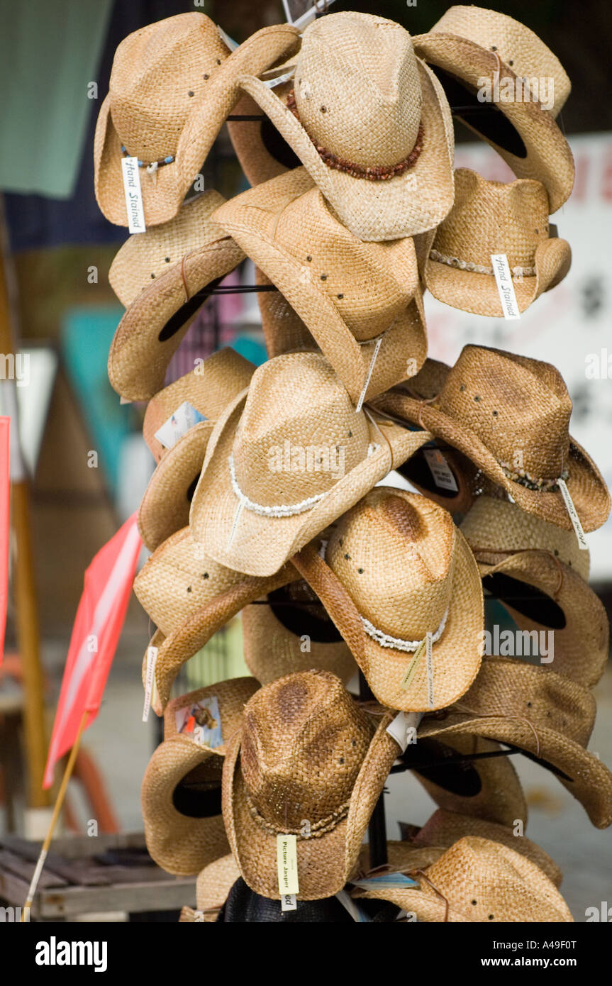 USA Florida Keys Straw Hats hanging on stand in Key West Stock Photo Alamy