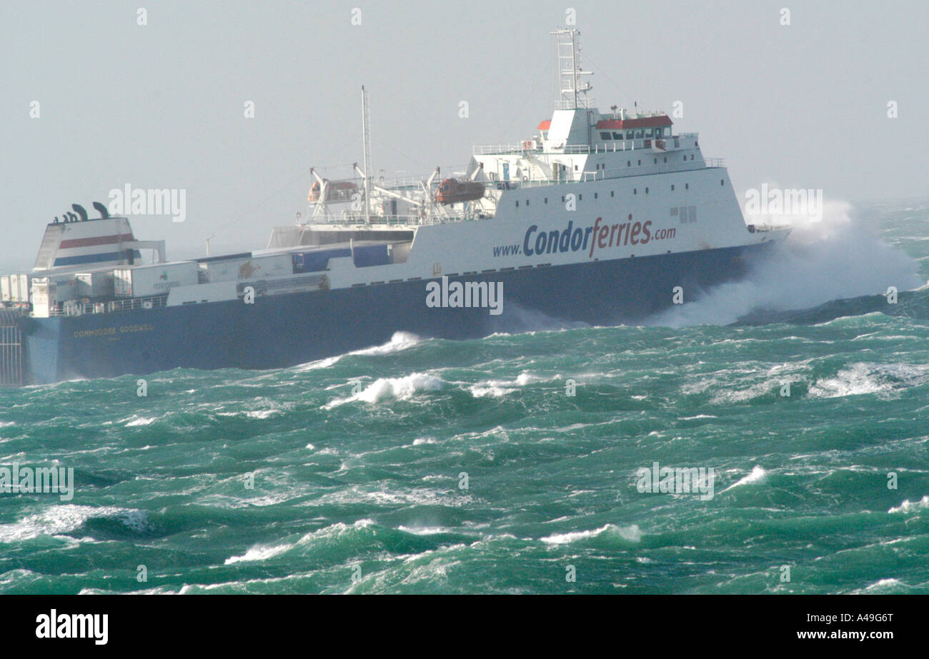 A cargo ferry in the English Channel during a violent storm Stock Photo