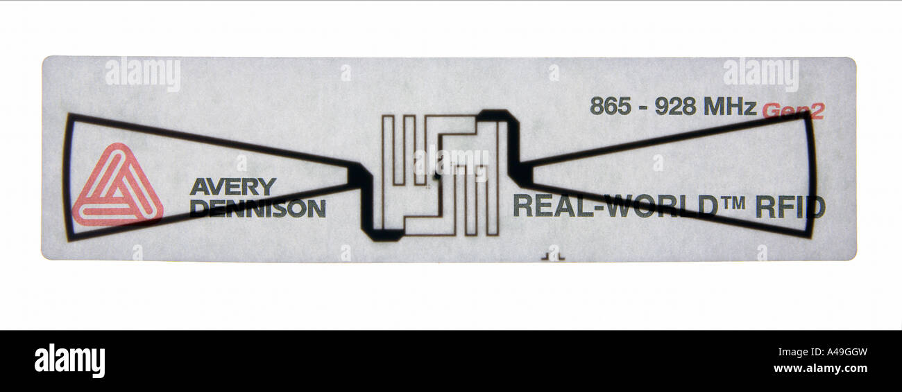RFID Chip, Radio Frequency Identification, Avery Dennison-Gen2-RFID-Tag Stock Photo