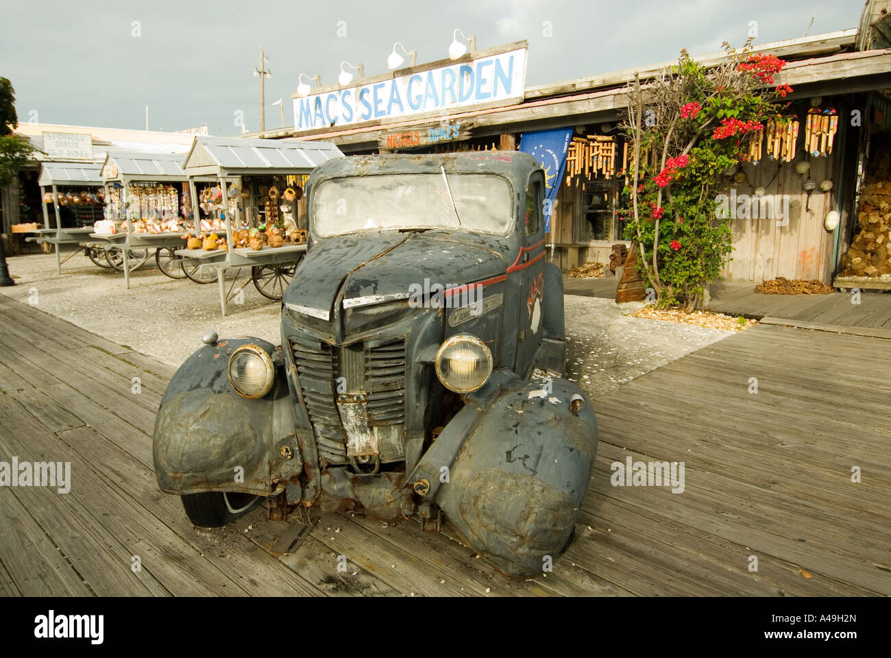 USA Florida Keys Antique car in front of Mac' s Sea Garden Old Town Key West Stock Photo