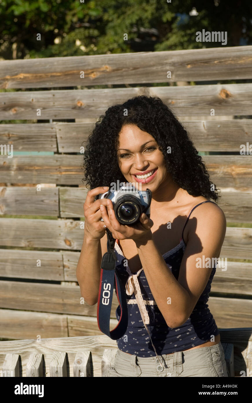 USA Florida Keys Portrait of attractive woman smiling with camera preparing to take a picture Key West Stock Photo