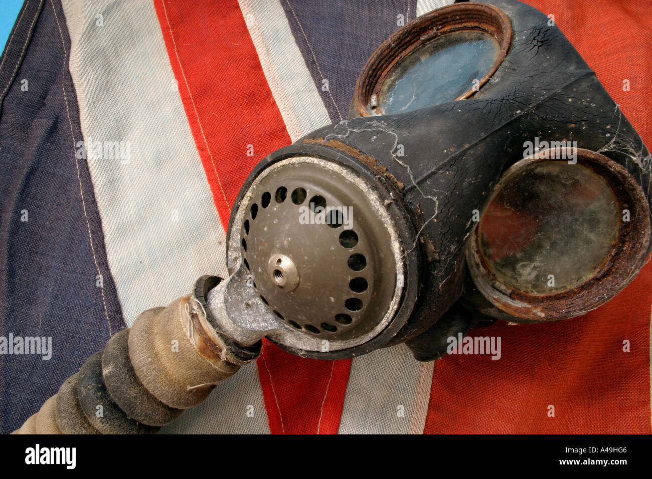 union jack british flag with ww2 gas mask Stock Photo