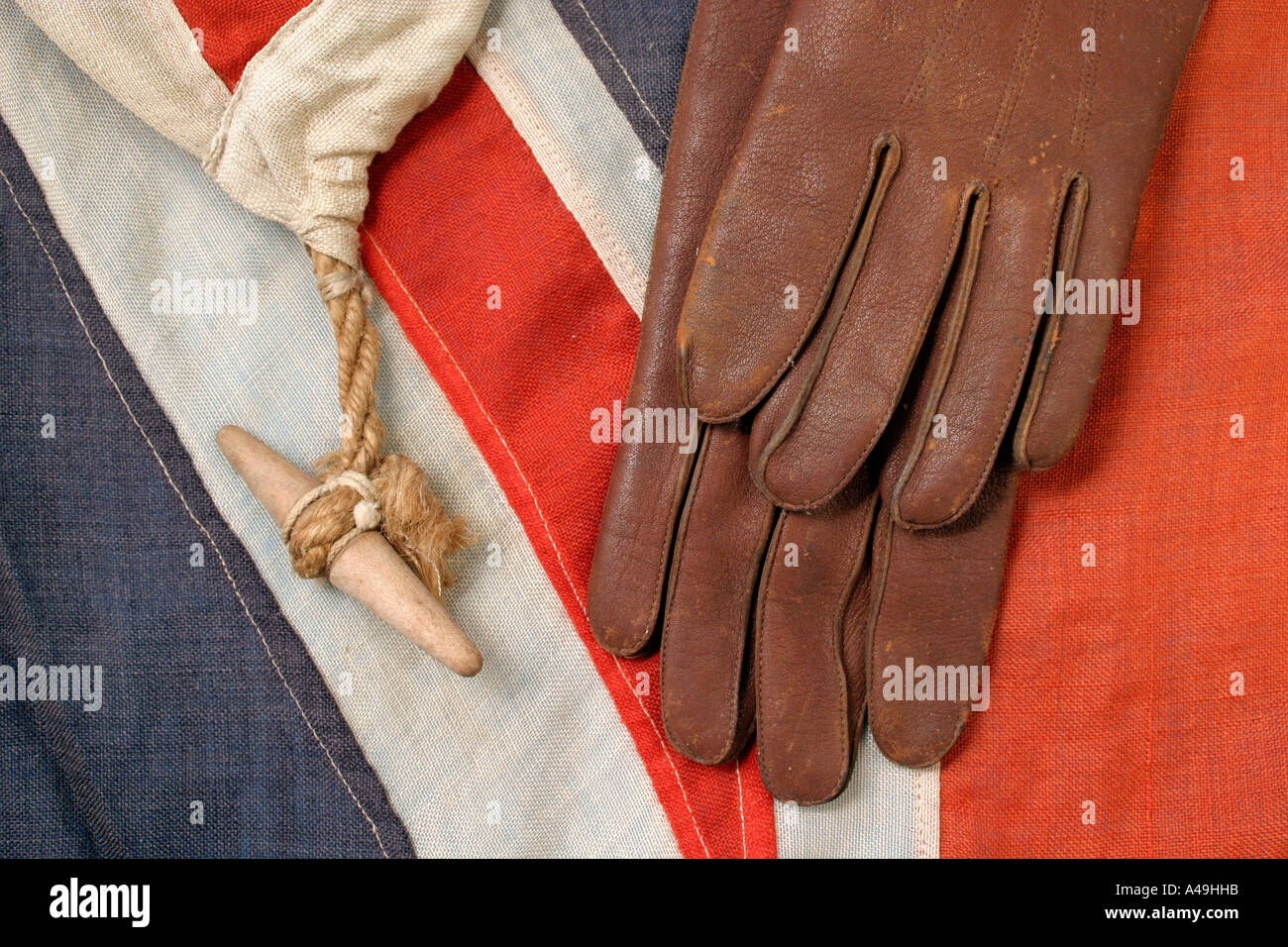 union jack british flag with brown leather gloves Stock Photo