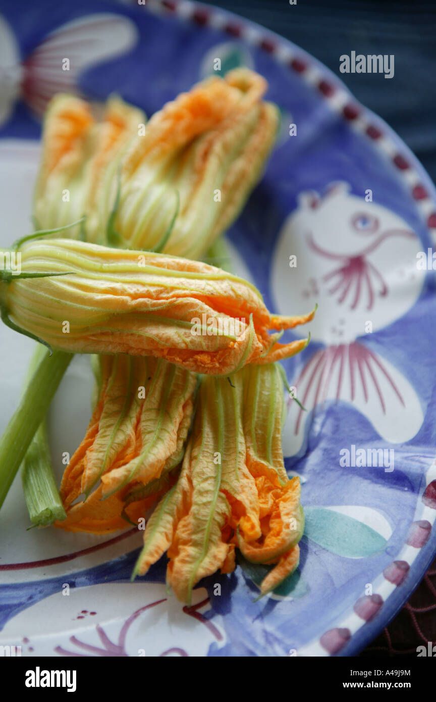 Courgette flowers Orestorante restaurant Ponza island Lazio Italy Stock Photo