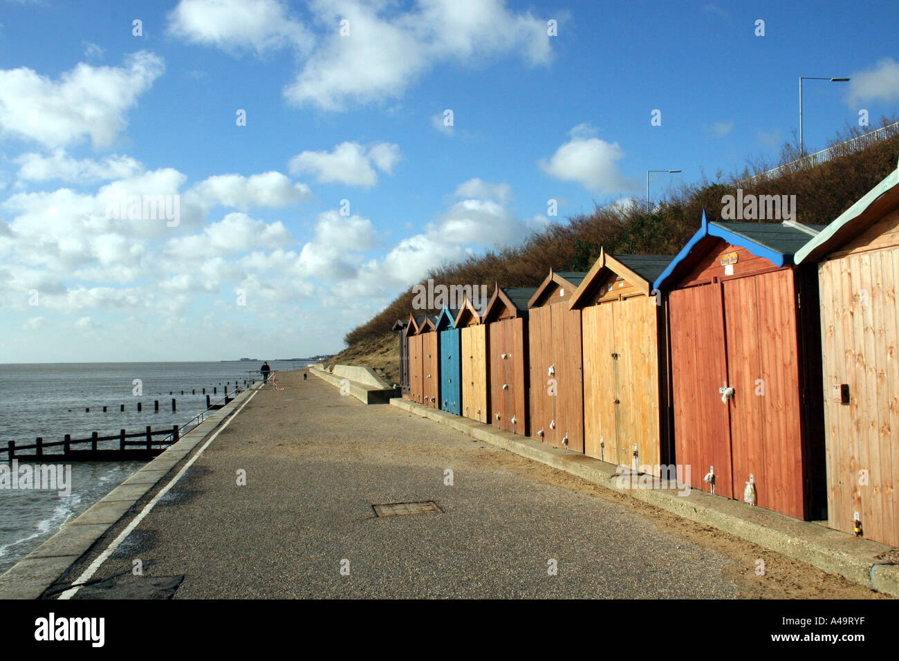 BEACH HUTS IN WINTER. HOLLAND-ON-SEA. ESSEX. ENGLAND . UK. EUROPE Stock Photo