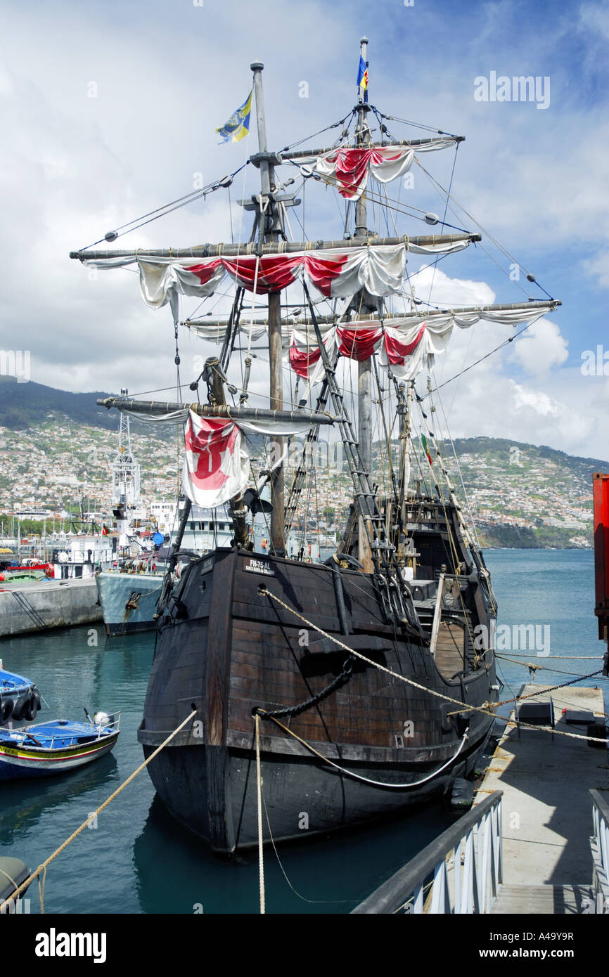 Santa Maria replica at Funchal port, Portugal, Madeira, Funchal Stock Photo