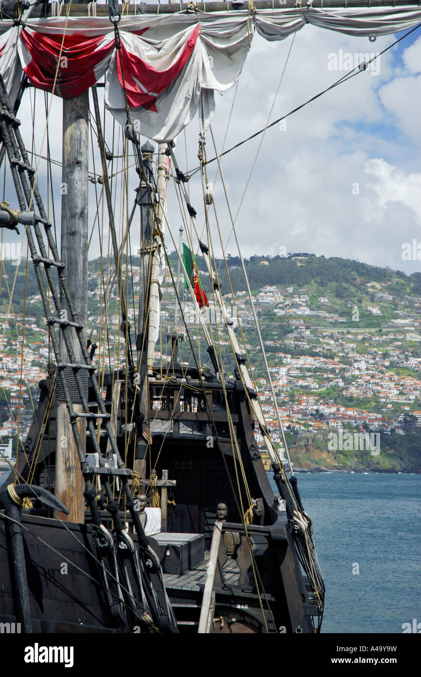 Santa Maria replica at Funchal port, Portugal, Madeira, Funchal Stock Photo