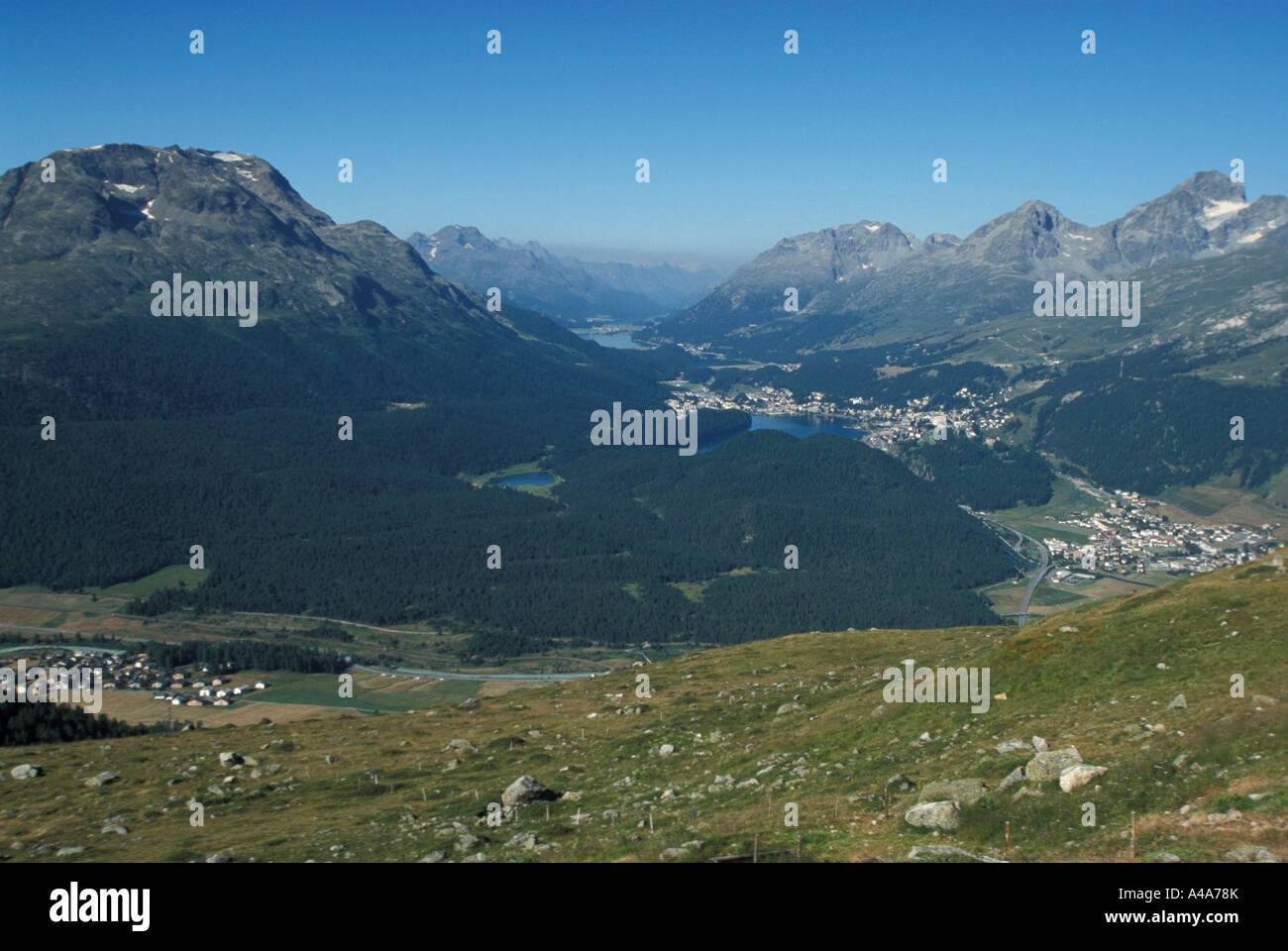 Muottas Muragl mountain Landscape on Alta Engadina Switzerland Europe Stock Photo