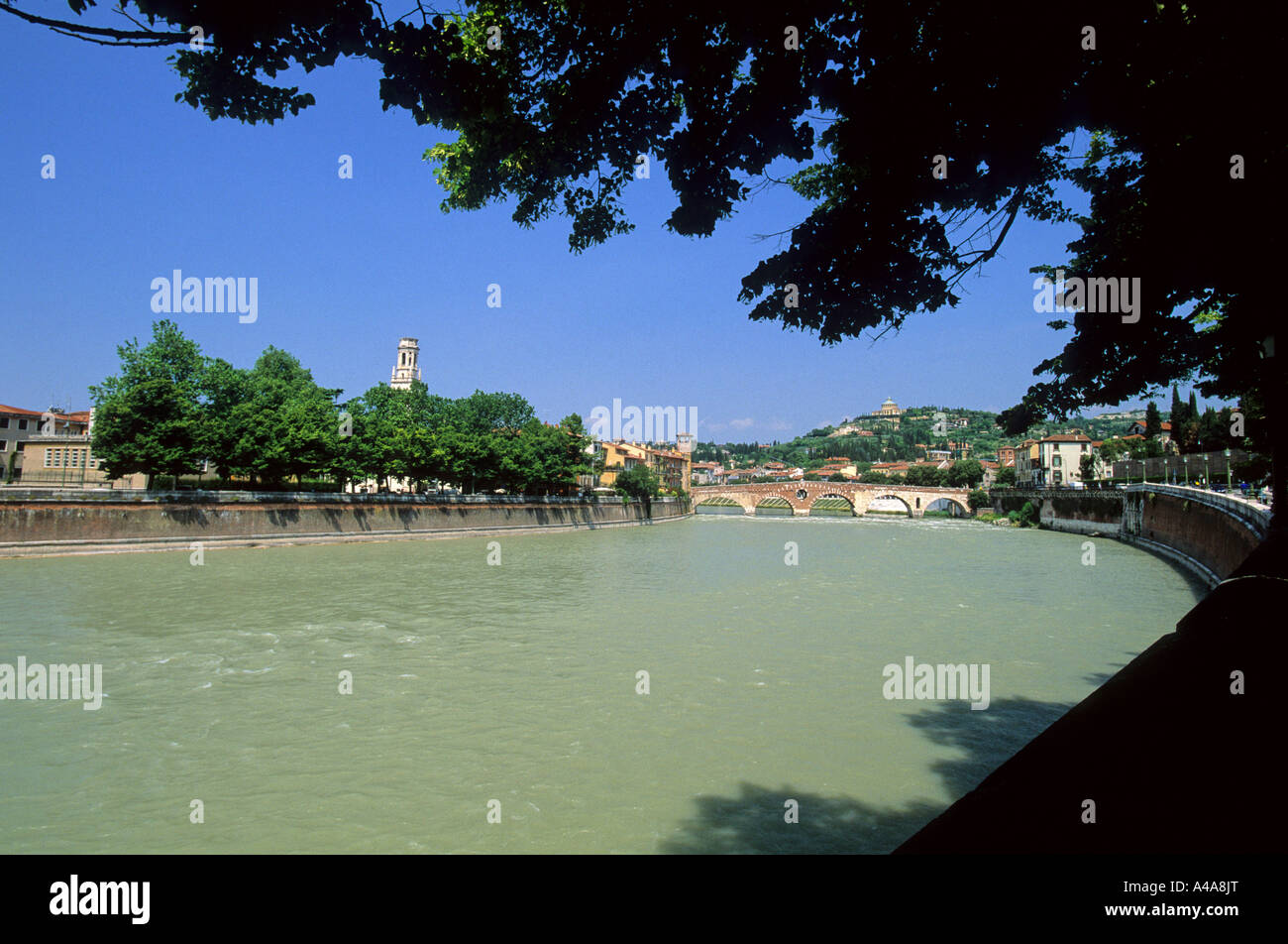 Ponte di Pietra bridge on Adige River Verona Veneto Italy Stock Photo ...