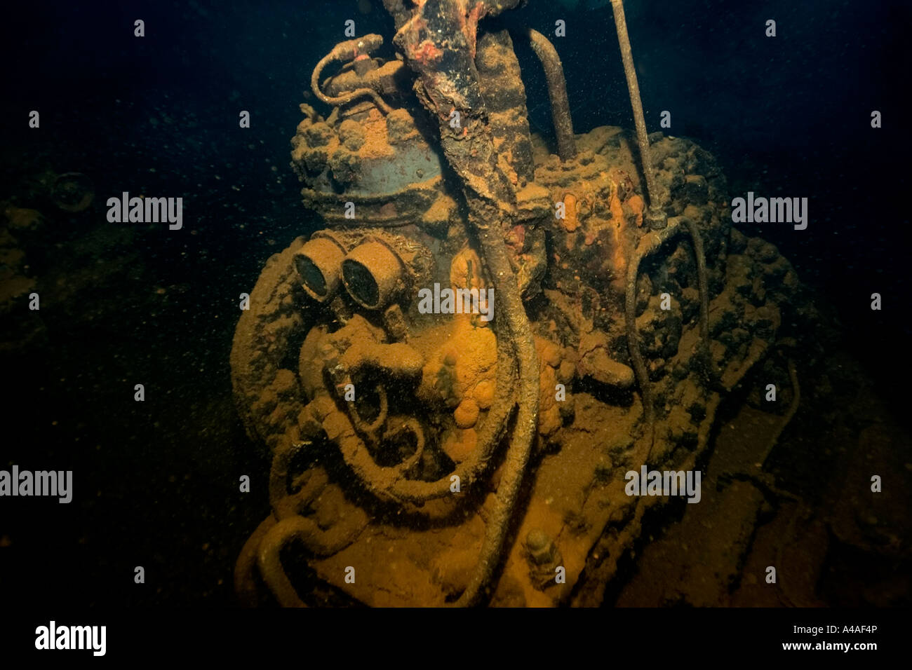 Engine compressor Fujikawa Maru Truk lagoon Chuuk Federated States of Micronesia Pacific Stock Photo