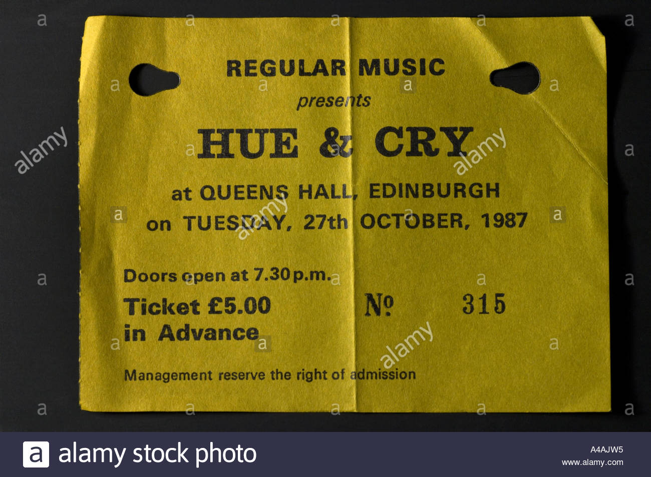 A concert ticket for the Pop group Hue and Cry Stock Photo