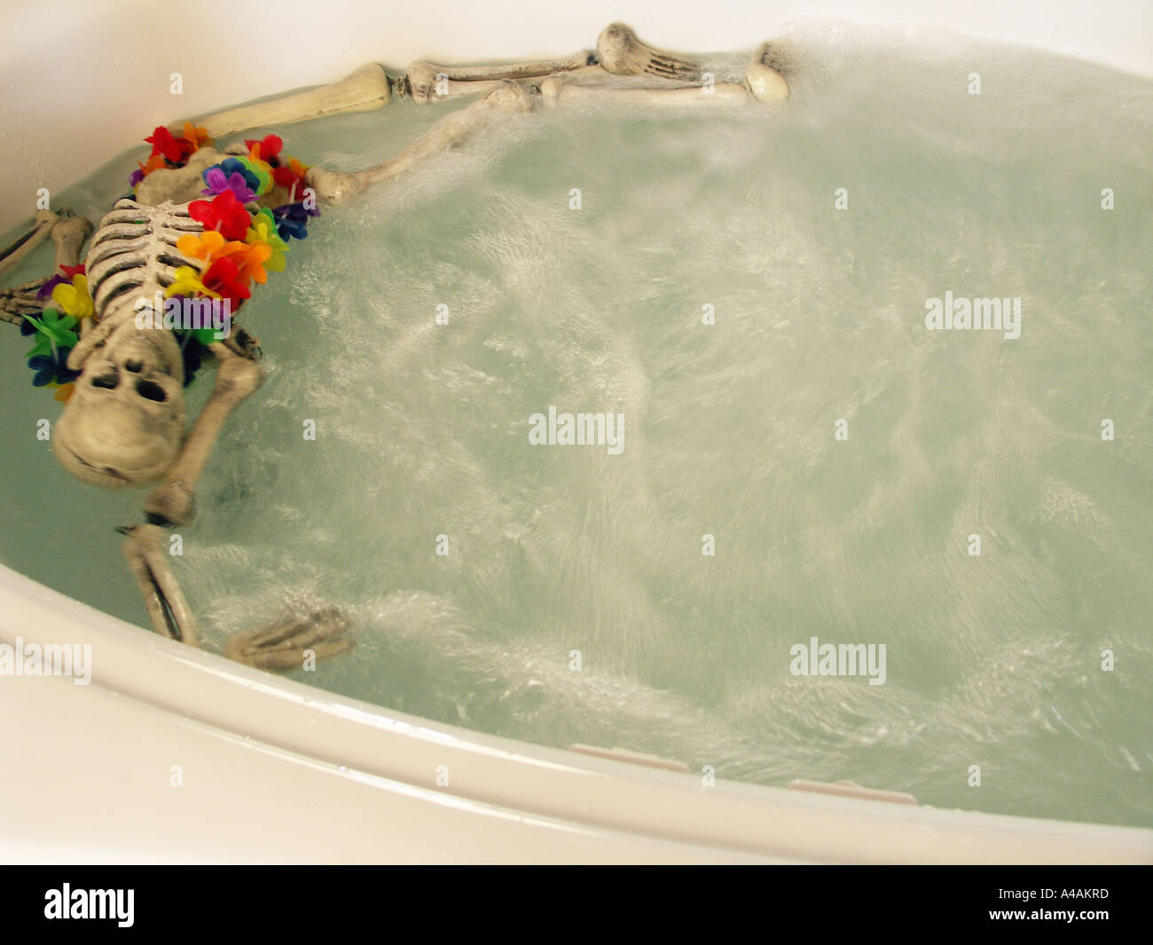 Skeleton Floating in Hot Tub Stock Photo Alamy