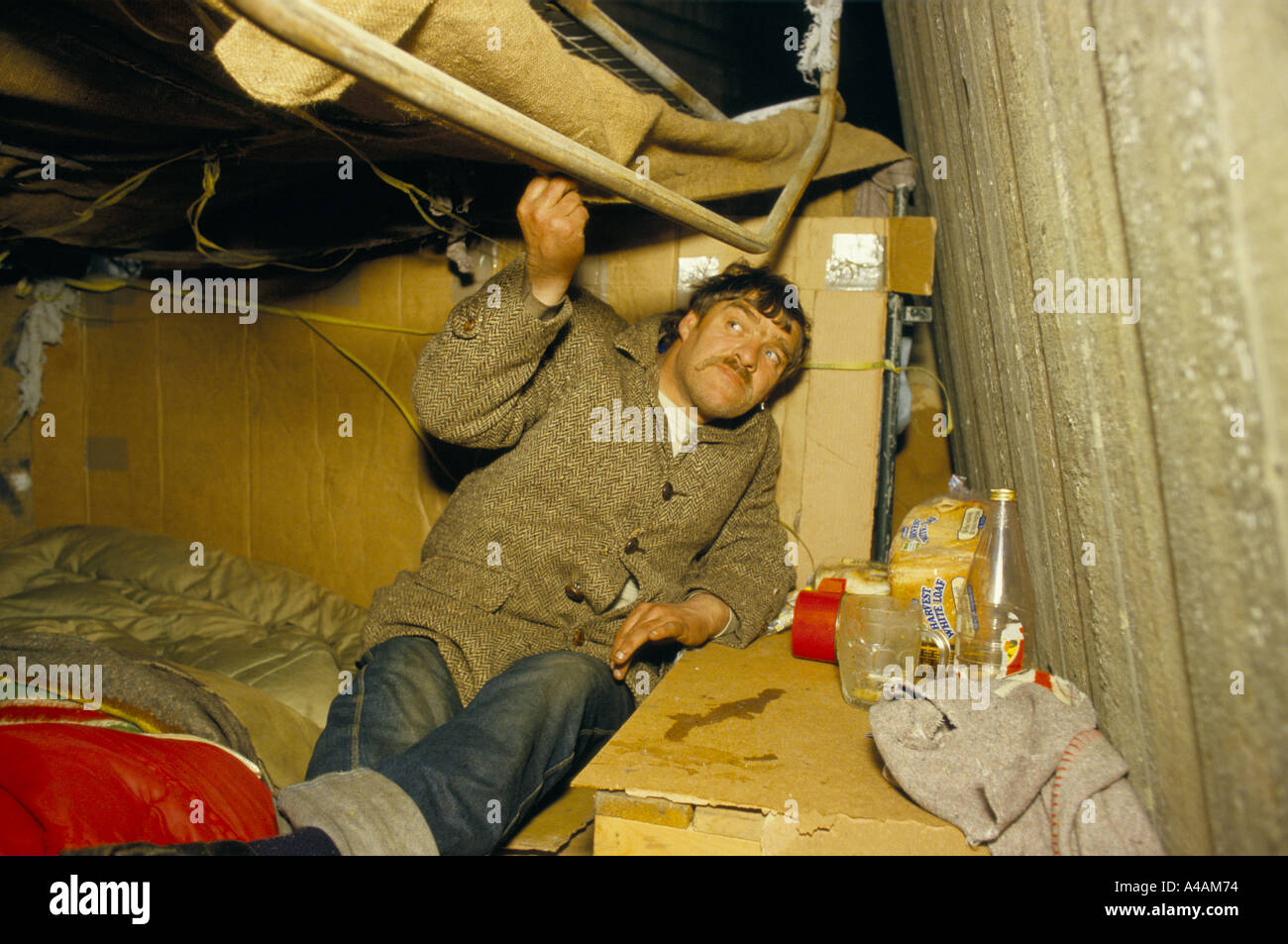 Homeless Man In His Shelter Under Royal Festival Hall London England