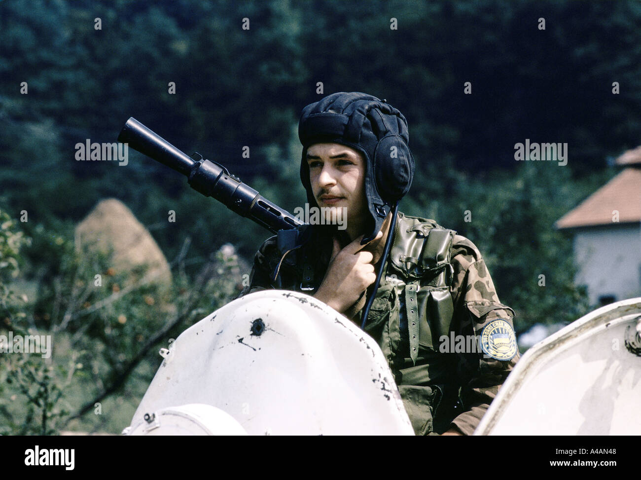 Russian UN soldiers patrol in their APCs in the Serb-controlled Sarajevo suburb of Lukavitza Stock Photo