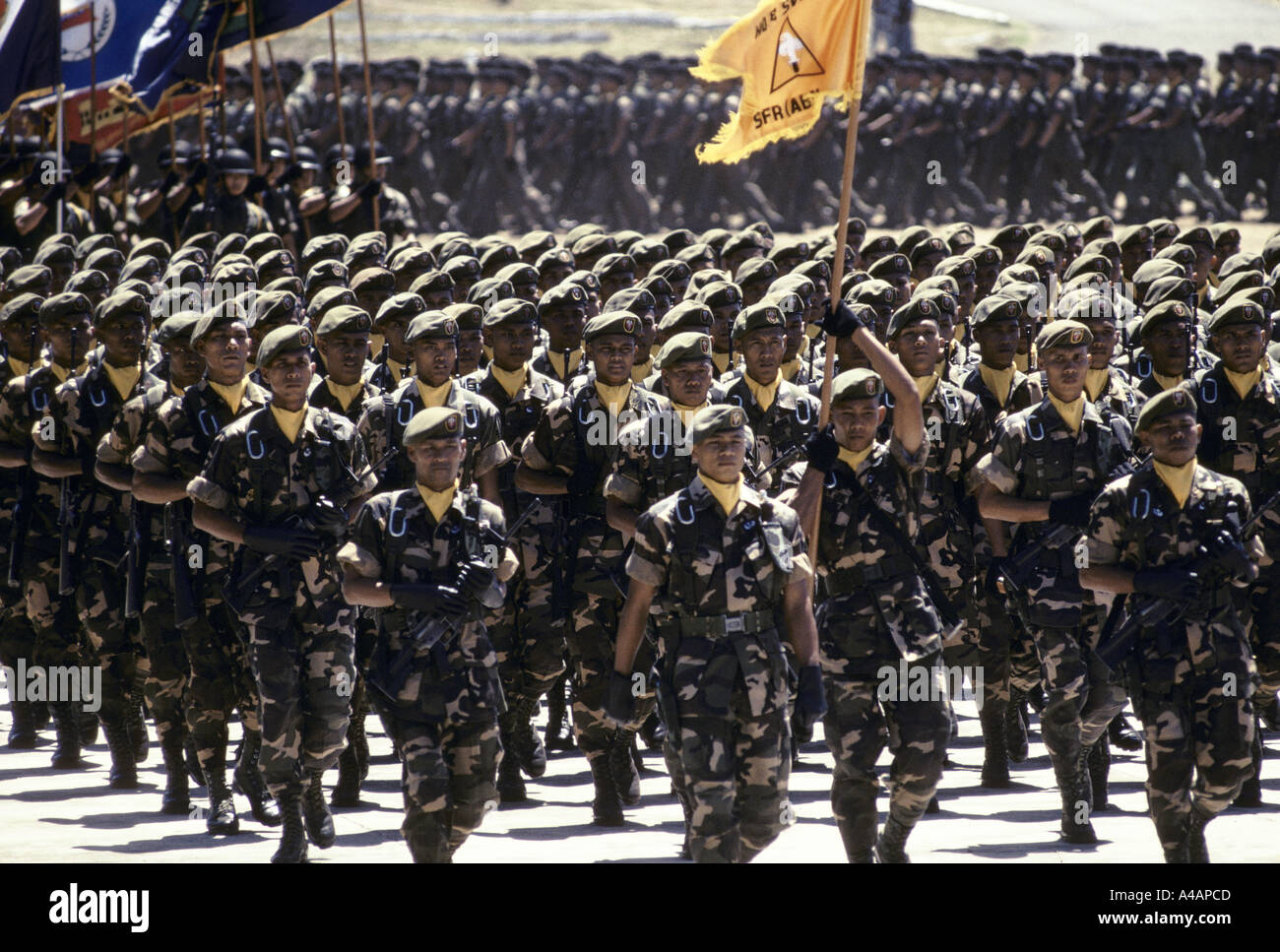 Philippines paratroop regiment parade during a march past at the Army Day celebrations, Manila,  22nd March 1991 Stock Photo