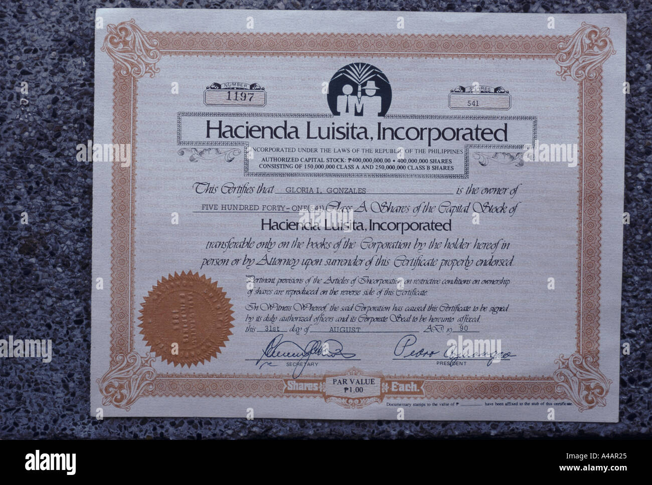 philippines stock distribution certificate part of congressman jose