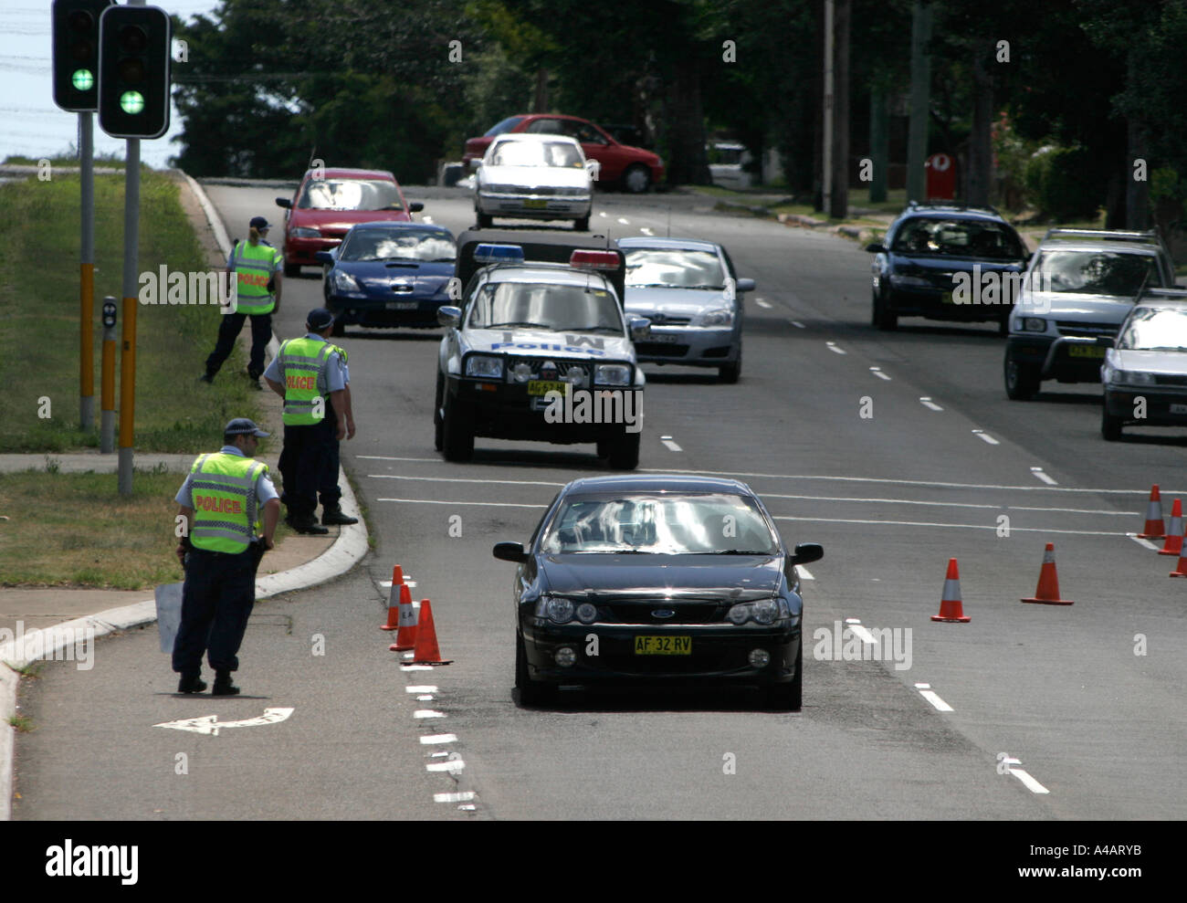 Police roadblock after race riots in Cronulla Australia Stock Photo