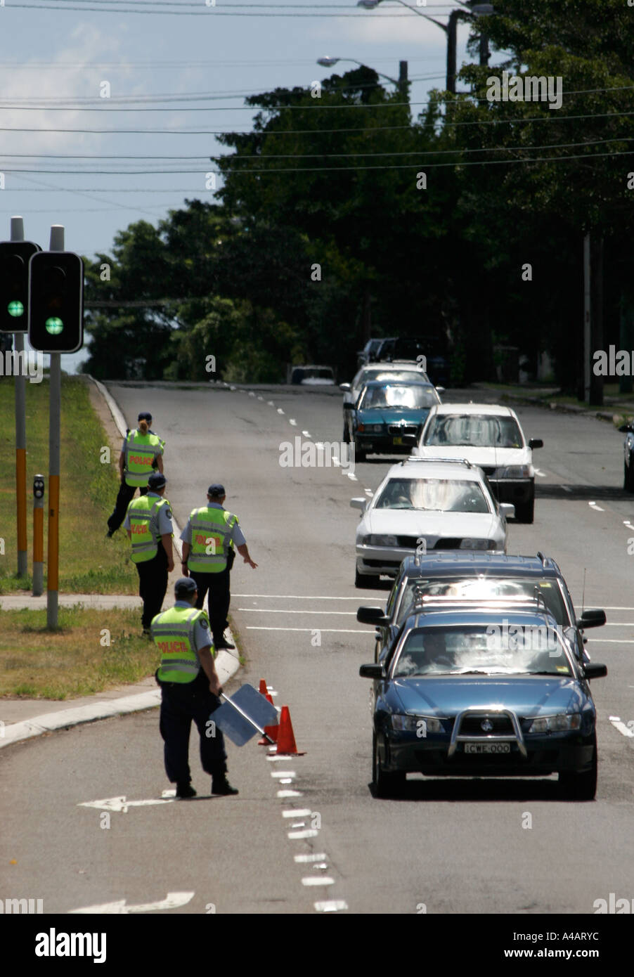 Police roadblock after race riots in Cronulla Australia Stock Photo