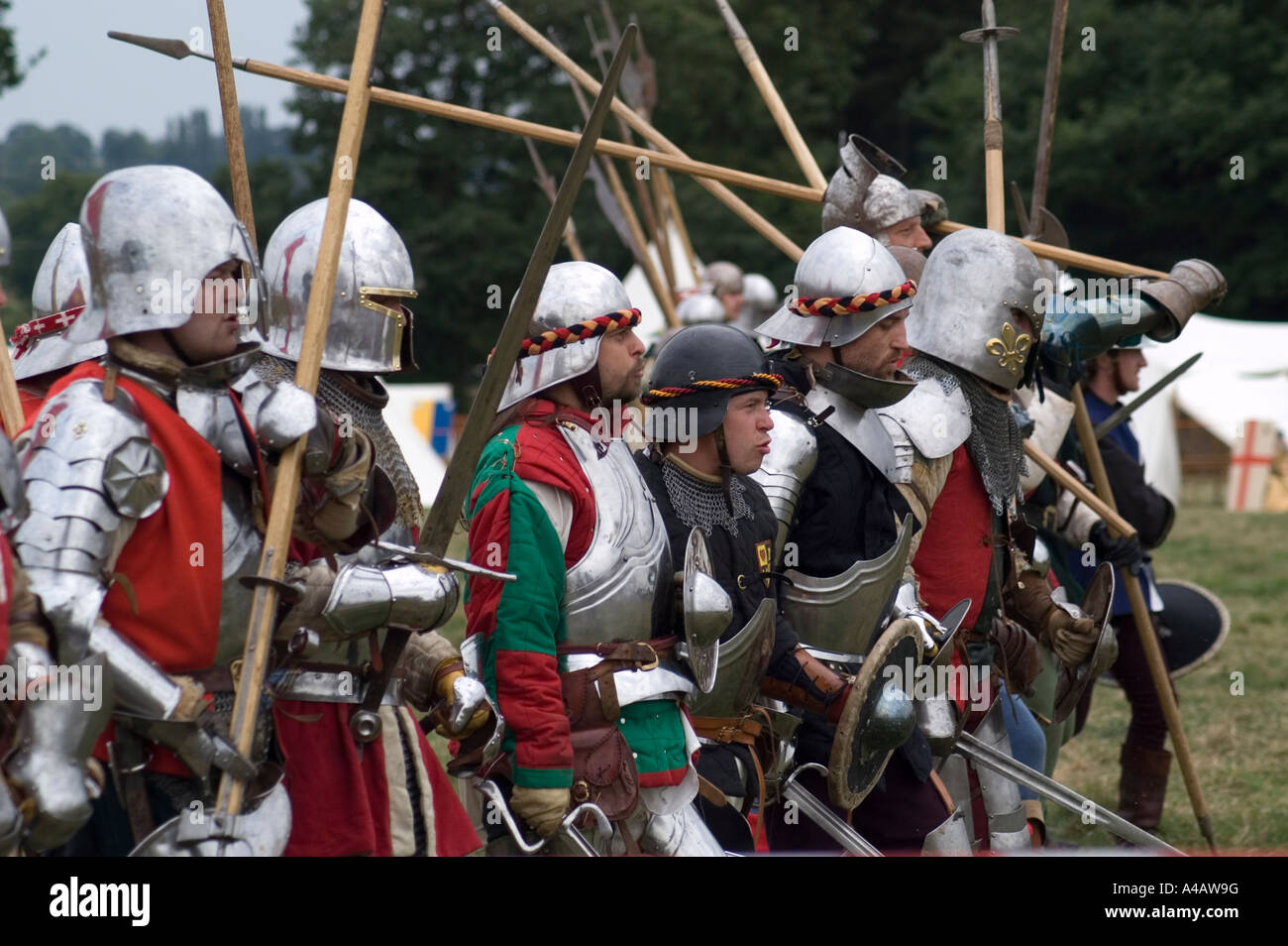 Armoured knights at a re enactment of the battle of Bosworth Field