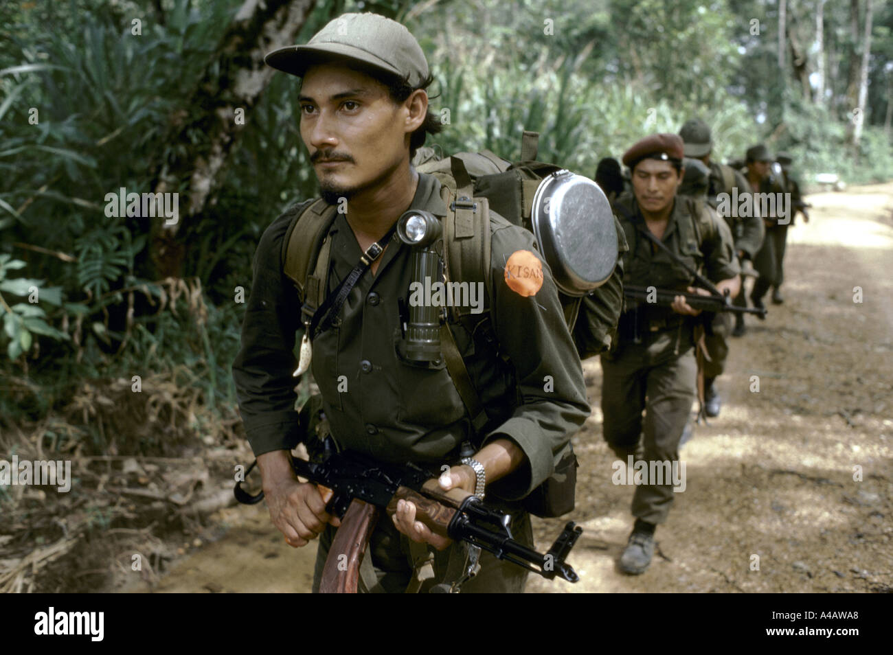 kisan anti sandinista rebels miskito indian contras leaving for mission 1986 Stock Photo