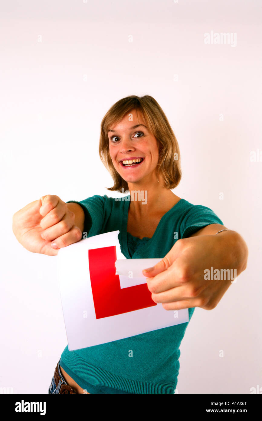 YOUNG WOMAN WITH L PLATES Stock Photo