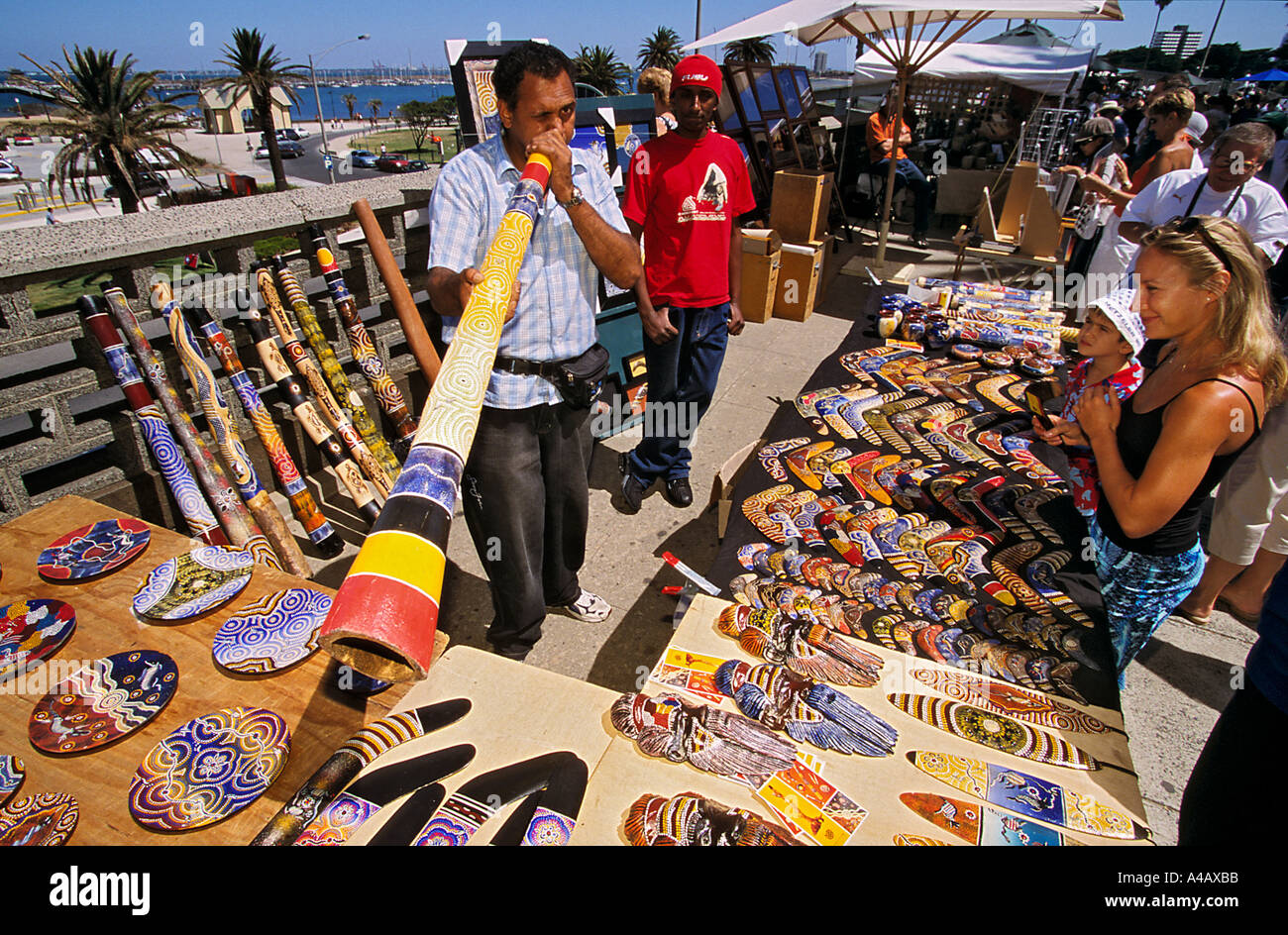 Sunday Craft Market aboriginal artifact seller Upper Esplanade St. Kilda Melbourne Victoria