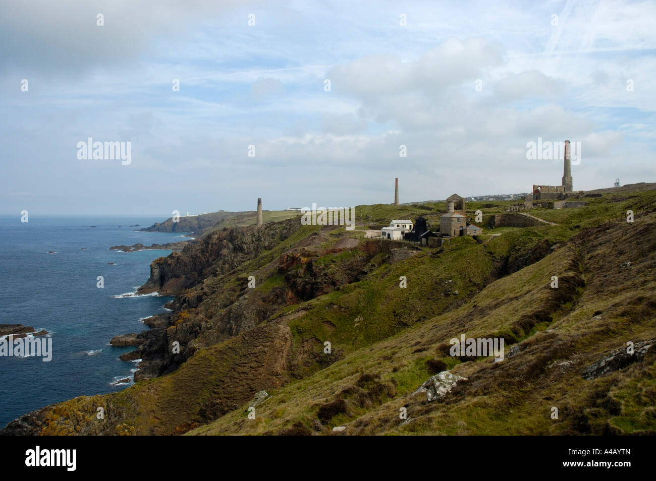 Cornish coastline with ruins of former tin mines Stock Photo